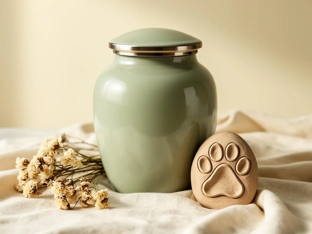 Image of a pet asshes pot and pet paws